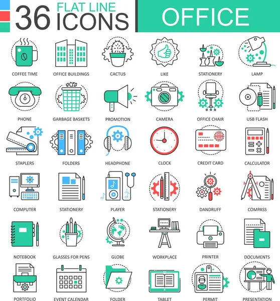 Vektor Office modern színes lapos vonalnak vázlat ikonok részére apps és web design. — Stock Vector