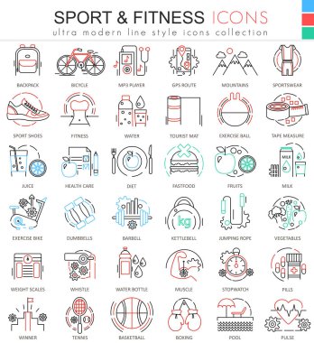 Vector Sport and Fitness ultra modern color outline line icons for apps and web design. clipart