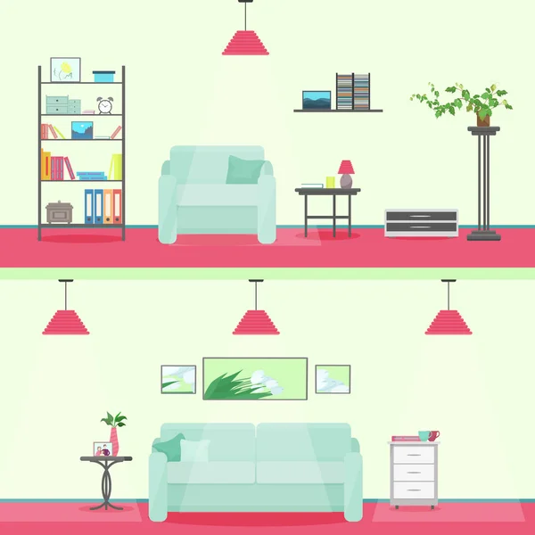 Colorido estilo plano moderno salón interior ilustración . — Vector de stock