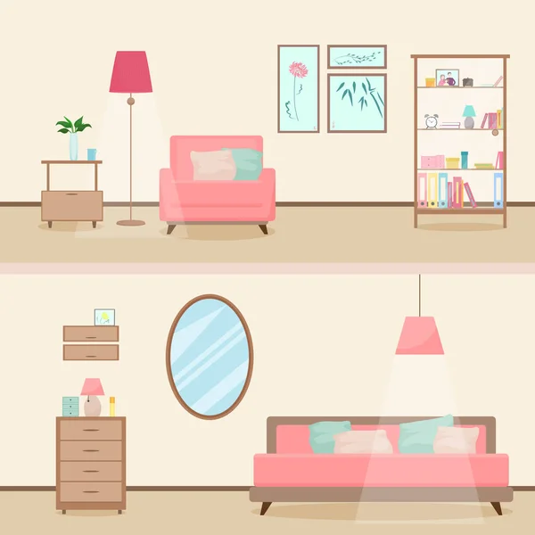 Coloré style plat moderne salon illustration intérieure . — Image vectorielle