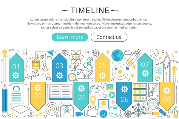 ベクトル エレガントな薄い平らな線のタイムラインの概念。ウェブサイトのヘッダー バナー タイムライン要素レイアウト。プレゼンテーション ・ チラシ ・ ポスター. — ストックベクタ