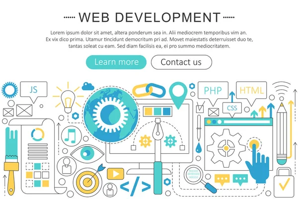 Vector elegant thin flat line Web development concept. Website header web banner elements layout. Presentation, flyer and poster. — Stock Vector