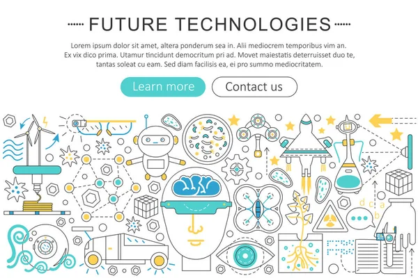 Diseño plano de línea moderna vectorial Concepto de tecnología futura. Iconos de tecnología del futuro encabezado del sitio web, banner de póster de diseño de aplicaciones . — Vector de stock