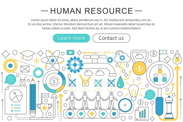 Vector moderno diseño plano de línea Concepto de recursos humanos. Iconos de recursos humanos Website Header, banner de póster de diseño de aplicaciones . — Vector de stock