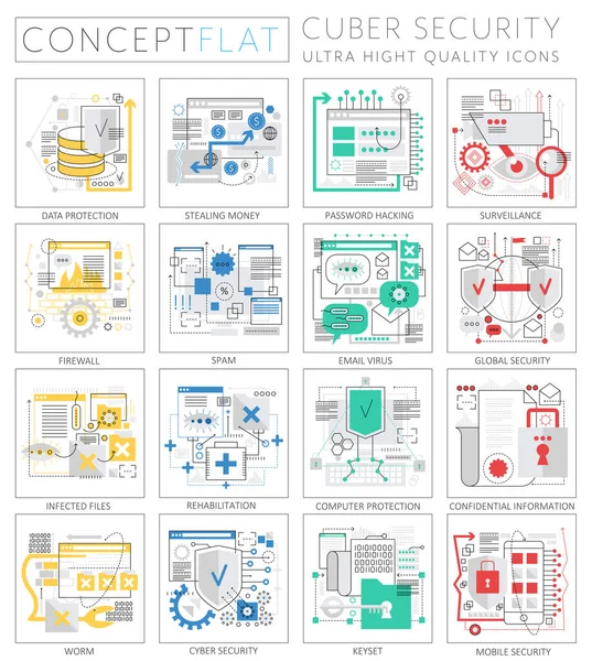 Infographics mini concept Cyber security icons for web. Premium quality design web graphics icons elements. Cyber security technology concepts. — Stock Vector