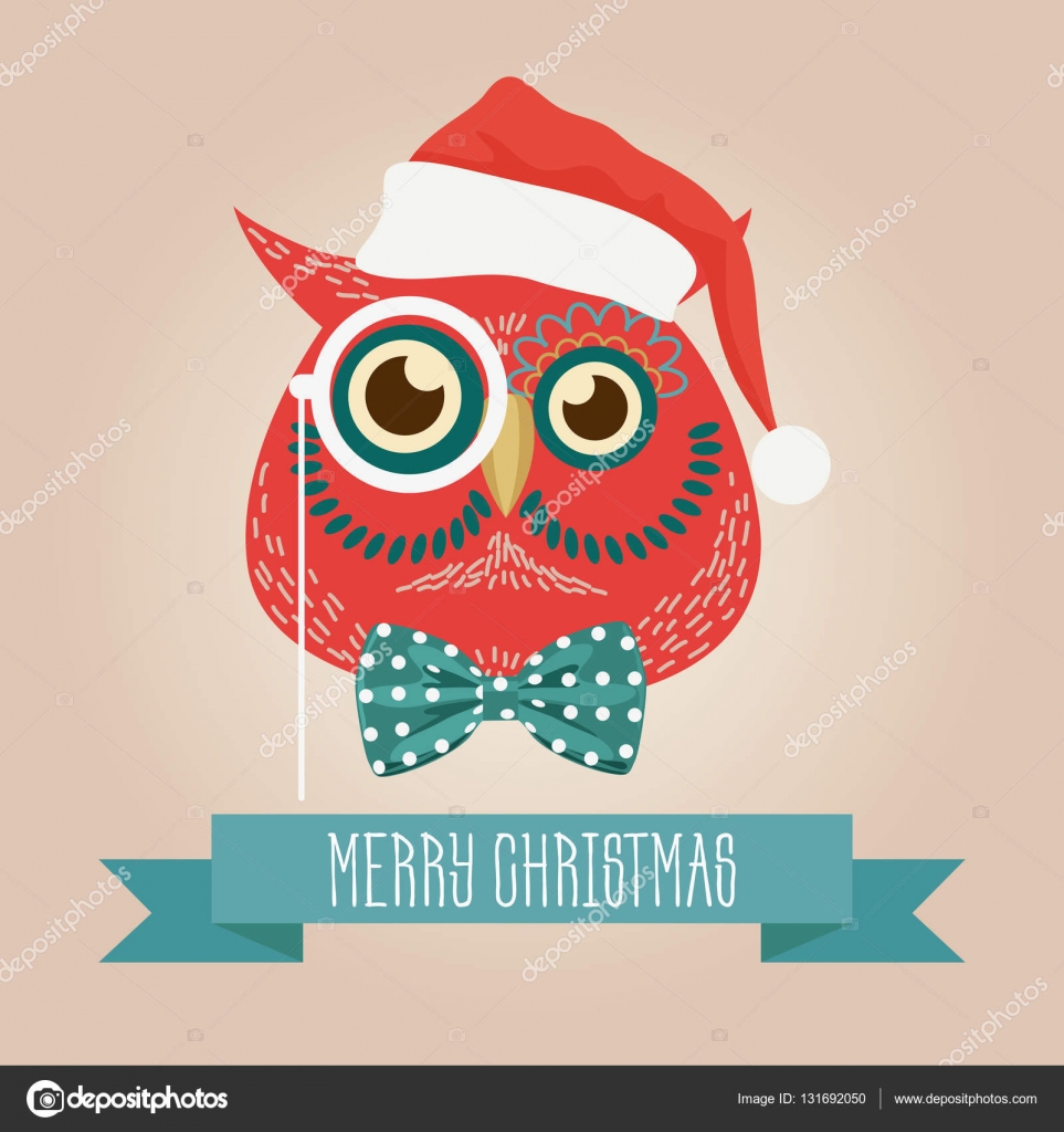 クリスマスかわいい森のフクロウ鳥頭ロゴ。ベクトル モダンなおしゃれな