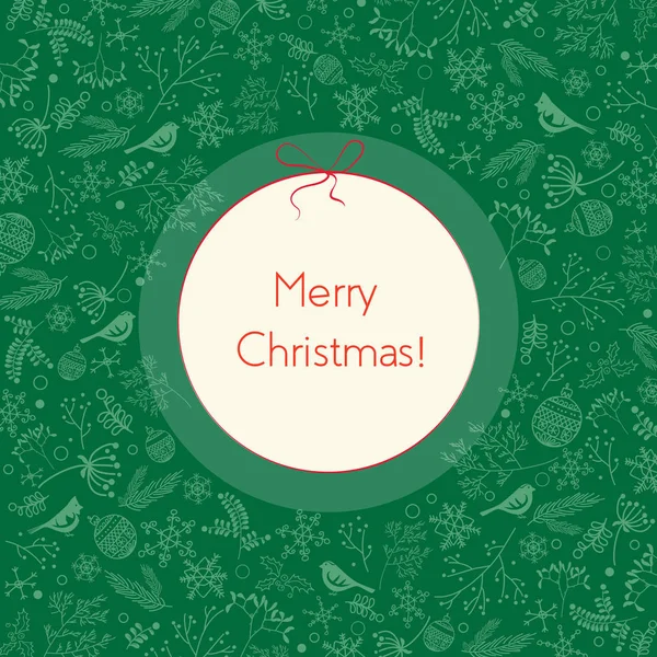 Frohe Weihnachten Neujahr Dekorationselemente Kreis Grußkarte. Vektor grünen Hintergrund. frohe Feiertage. — Stockvektor