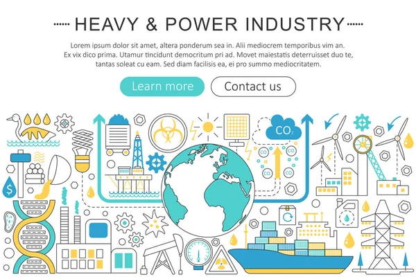 Vector modern line flat design Heavy and power industry concept. Heavy power industry icons Website Header, app design poster banner. — Stock Vector