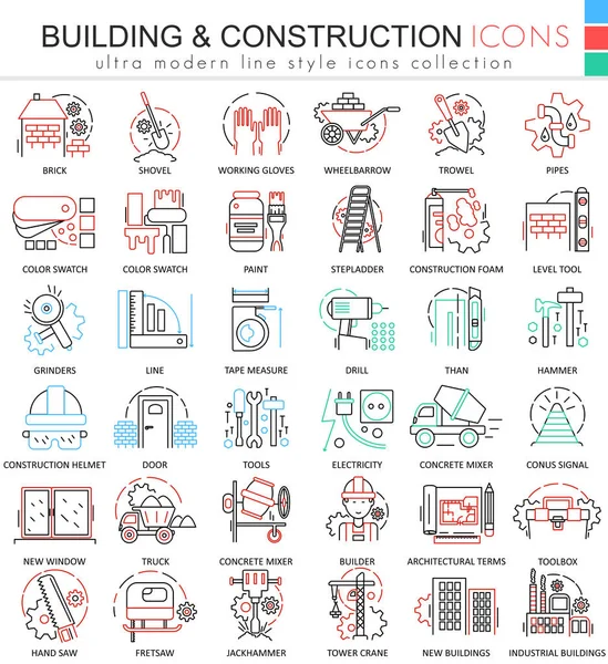 Vektor bygning konstruktioner farve linje skitsere ikoner til apps og web-design. Tøj sko ikoner . – Stock-vektor
