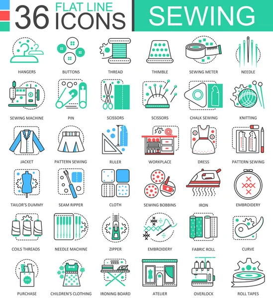 Vector Coser iconos de contorno de línea plana para aplicaciones y diseño web. Icono de costura . — Vector de stock