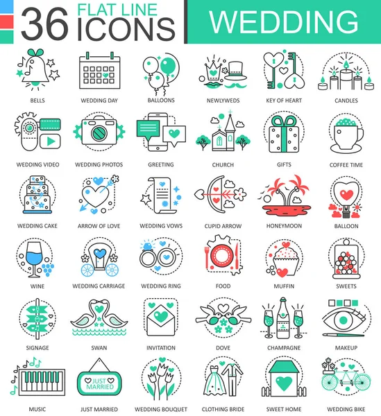 Vector casamento linha plana ícones esboço para aplicativos e web design. Ícone de casamento . —  Vetores de Stock