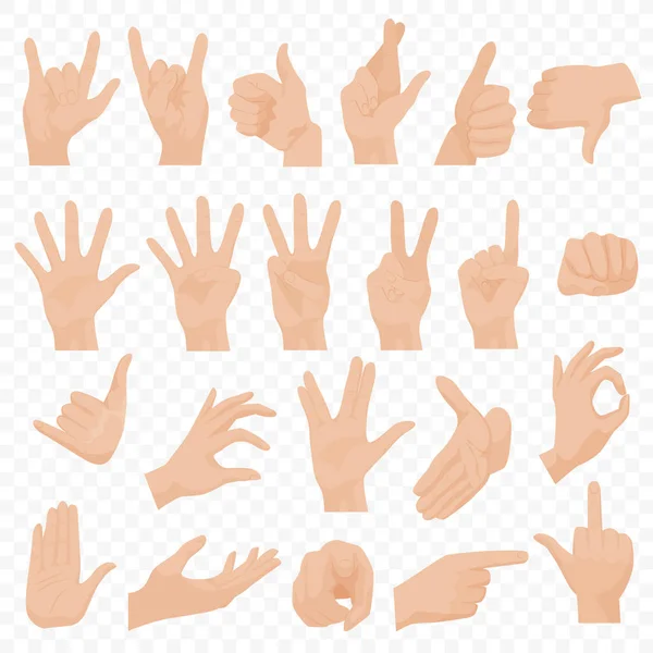 Ρεαλιστική ανθρώπινα χέρια εικονίδια και σύμβολα σύνολο. Χέρι εικονίδια emoji. Διαφορετικές κινήσεις, τα χέρια, πινακίδες και σήματα συναισθήματα διανυσματικά εικονογράφηση. — Διανυσματικό Αρχείο