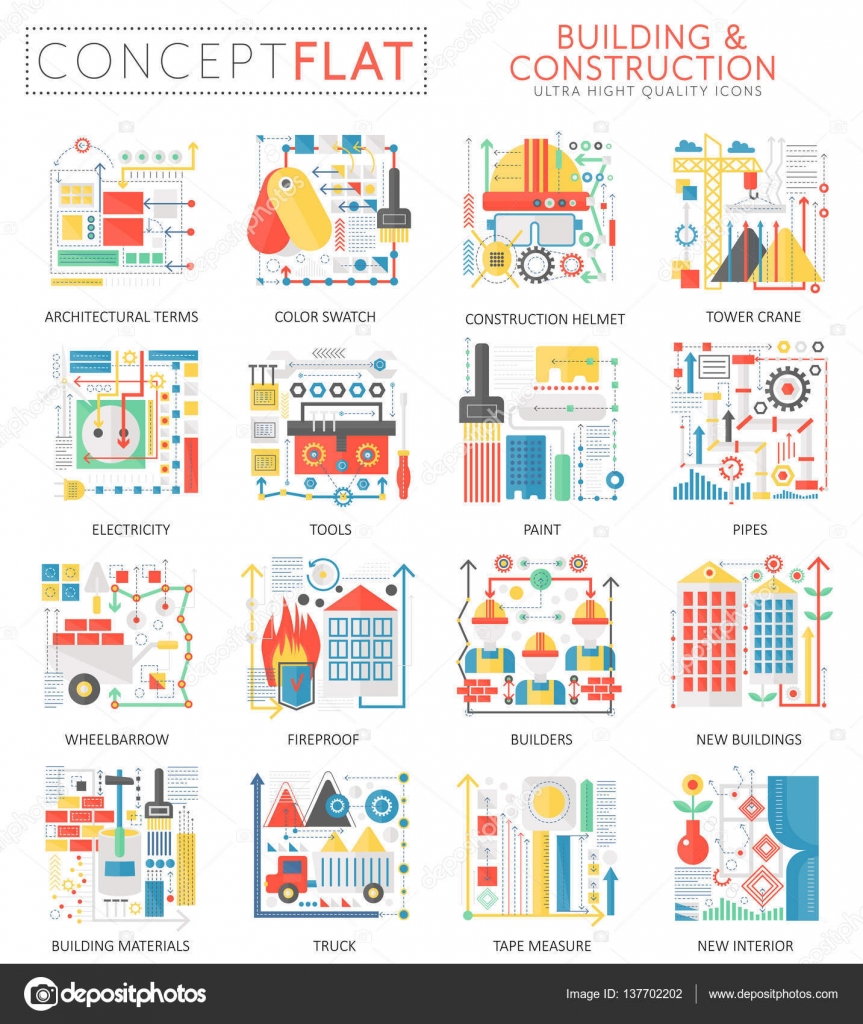 Infographics Mini Concept Building Construction Tools Icons For