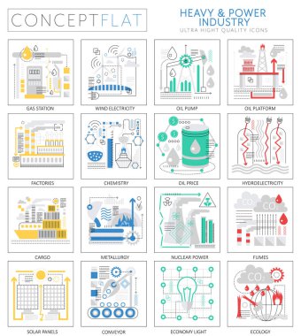 Infographics mini kavramı ağır ve güç sanayi simgeleri web için. Premium Kalite Tasarım web grafik simgeler öğeleri. Ağır güç sanayi kavramları.