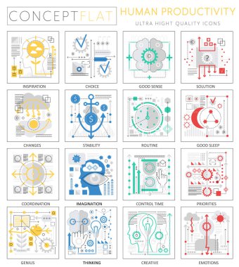 Web için Infographics mini kavram insan verimlilik simgeler. Premium Kalite Tasarım web grafik simgeler öğeleri. İnsan verimlilik kavramları.