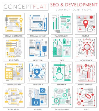 Infographics mini kavramı simgeler web için Seo ve geliştirme. Premium Kalite Tasarım web grafik simgeler öğeleri. Geliştirme Seo kavramları.
