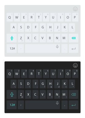 Modern smartphone klavye, alfabe düğmeleri. Vektör karanlık ve aydınlık klavye.
