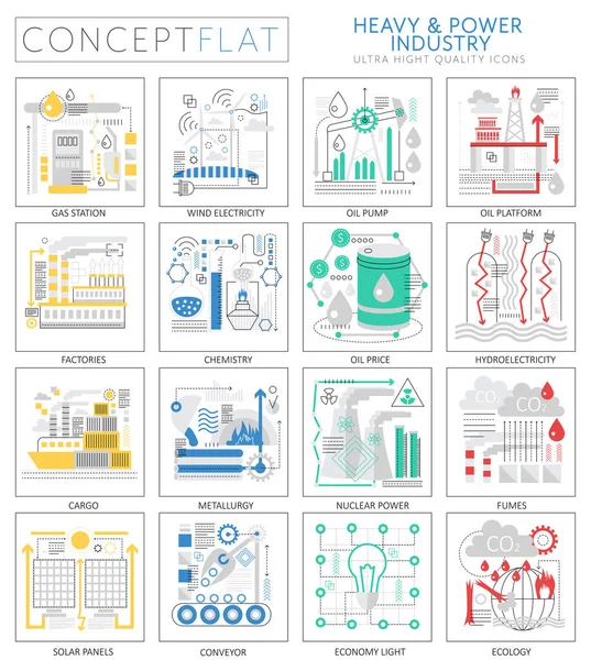 Infográficos mini conceito Ícones pesados e da indústria de energia para web. Premium qualidade design web gráficos ícones elementos. Conceitos da indústria de energia pesada . —  Vetores de Stock