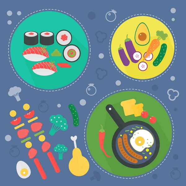 Modern cooking love flat concept. Kitchen tools, food dish and cooking infographics design, web elements, poster banners. — Stock Vector