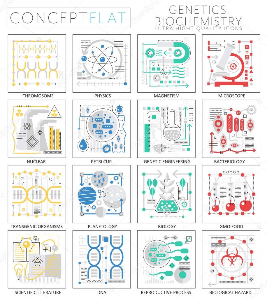 Infographics mini concept Genetics and biochemistry icons for web. Premium quality design web graphics icons elements. Genetics and biochemistry concepts.