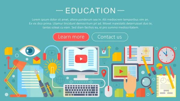 Ensemble d'icônes de concept de design plat pour les services et applications Web et mobiles. Icônes pour l'éducation, l'éducation en ligne, l'apprentissage en ligne infographie design, éléments web, bannières d'affiches. Illustration vectorielle . — Image vectorielle