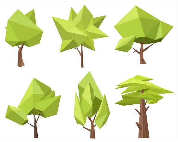 De verschillende conceptuele groene bomen met de hoeken vector illustratie. Lage poly veelhoek bomen set. — Stockvector