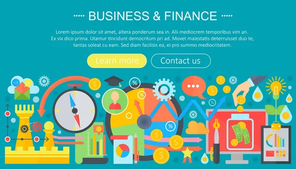 Business and finance banking flat icons concept (em inglês). Design de modelo de infográficos de negócios, elementos da web, banner de cartaz, ilustração vetorial . — Vetor de Stock