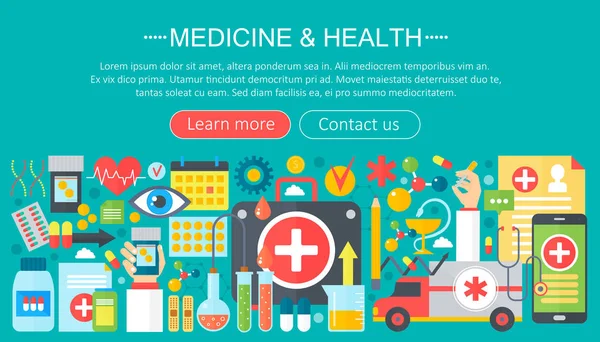 Medizin- und Gesundheitsdesign-Konzeptset mit Infografik-Vorlagendesign, Web-Header-Elementen, Plakatbanner. Vektorillustration. — Stockvektor