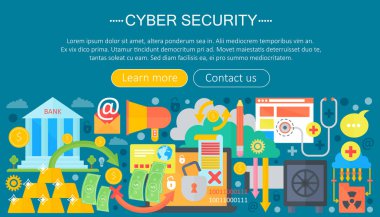 Çevrimiçi iletişim güvenliği, bilgisayar koruması, cuber secutity infographics şablon tasarımı, web başlık öğeleri, poster afiş, vektör çizim.