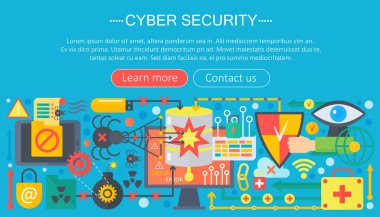 Çevrimiçi iletişim güvenliği, bilgisayar koruması, cuber secutity infographics şablon tasarımı, web başlık öğeleri, poster afiş, vektör çizim.
