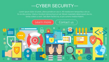Çevrimiçi iletişim güvenliği, bilgisayar koruması, cuber secutity infographics şablon tasarımı, web başlık öğeleri, poster afiş, vektör çizim.