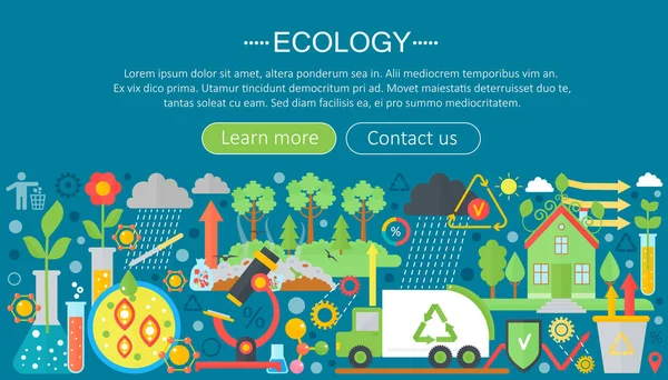 现代平面分布图生态学概念。绿色能源替代燃料。Web 头海报. — 图库矢量图片