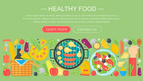 Koken collectie, gezonde voeding infographics sjabloonontwerp, kop webelementen, poster banner. Voedsel vectorillustratie. — Stockvector