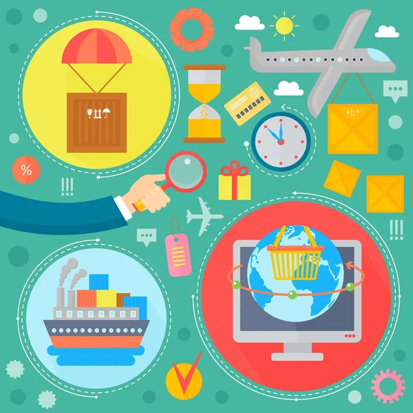 Online alışveriş, mobil ve dijital pazarlama infographics şablon simgeler daire tasarımı, web başlık E-ticaret simgeler pazarlama. Vektör çizim. — Stok Vektör