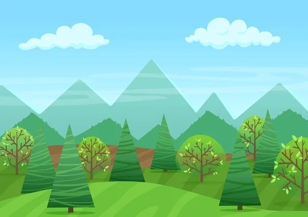 El paisaje verde pacífico con las montañas y plantas vector ilustración . — Vector de stock