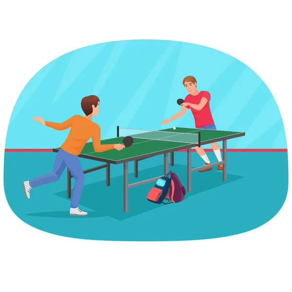 Die Vektordarstellung zweier Freunde beim Tischtennisspielen. — Stockvektor