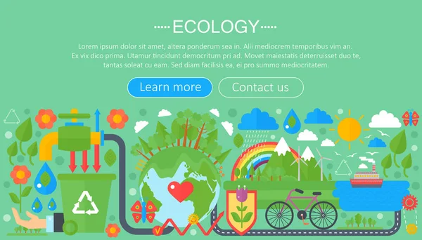 Nowoczesne mieszkanie infografikę ekologia koncepcja. Paliwo alternatywne zielonej energii. Sieci Web nagłówka plakat. — Wektor stockowy