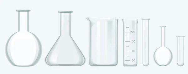 Kemisk vetenskap utrustning ställa. Laboratorium glas utrustning vektorillustration. — Stock vektor