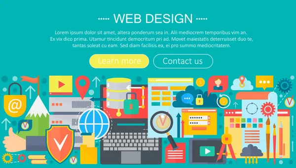 Web Tasarım düz konsepti. Programlama apps infographics şablon header tasarımı. Vektör çizim. — Stok Vektör