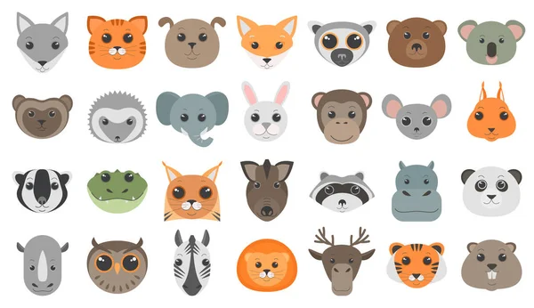 Mignon dessin animé animaux têtes ensemble . — Image vectorielle