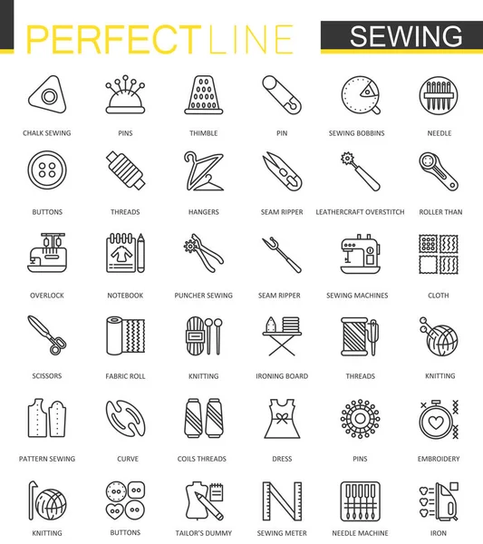 Nähausrüstung dünne Linie Web-Symbole gesetzt. Umriss Handarbeit Icon Design. — Stockvektor
