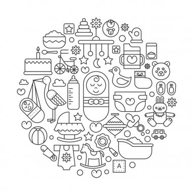 Daire - kavram çizgi vektör çizim kapak, amblem, rozet için bebek bakım sağlar. İnce çizgi Icons set.