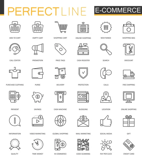 E-commerce und shopping thin line web icons set. Umrissenes Icon-Design. — Stockvektor