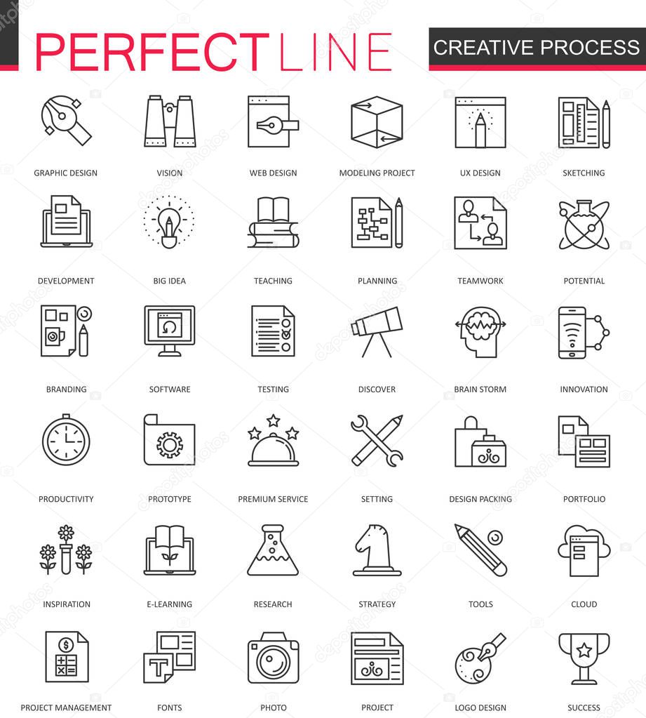 Creative process thin line web icons set. Outline icon design.