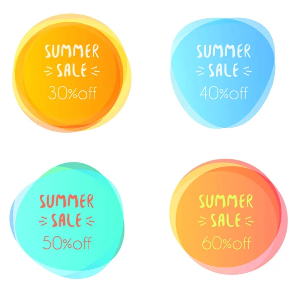 Conjunto de ilustrações vetoriais das manchas coloridas azul e laranja com texto de venda de verão . —  Vetores de Stock
