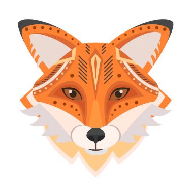 Fox logosu kafa. Vektör dekoratif amblemi.