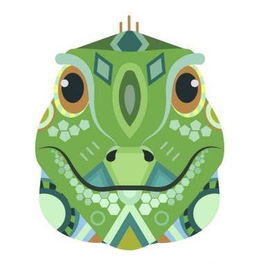 İguana baş Logo. Kertenkele vektör dekoratif amblemi.