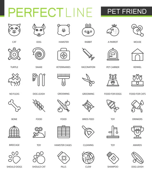 Conjunto de iconos web de línea delgada para mascotas amigo. Tienda de mascotas trazo esquema icono de diseño . — Archivo Imágenes Vectoriales