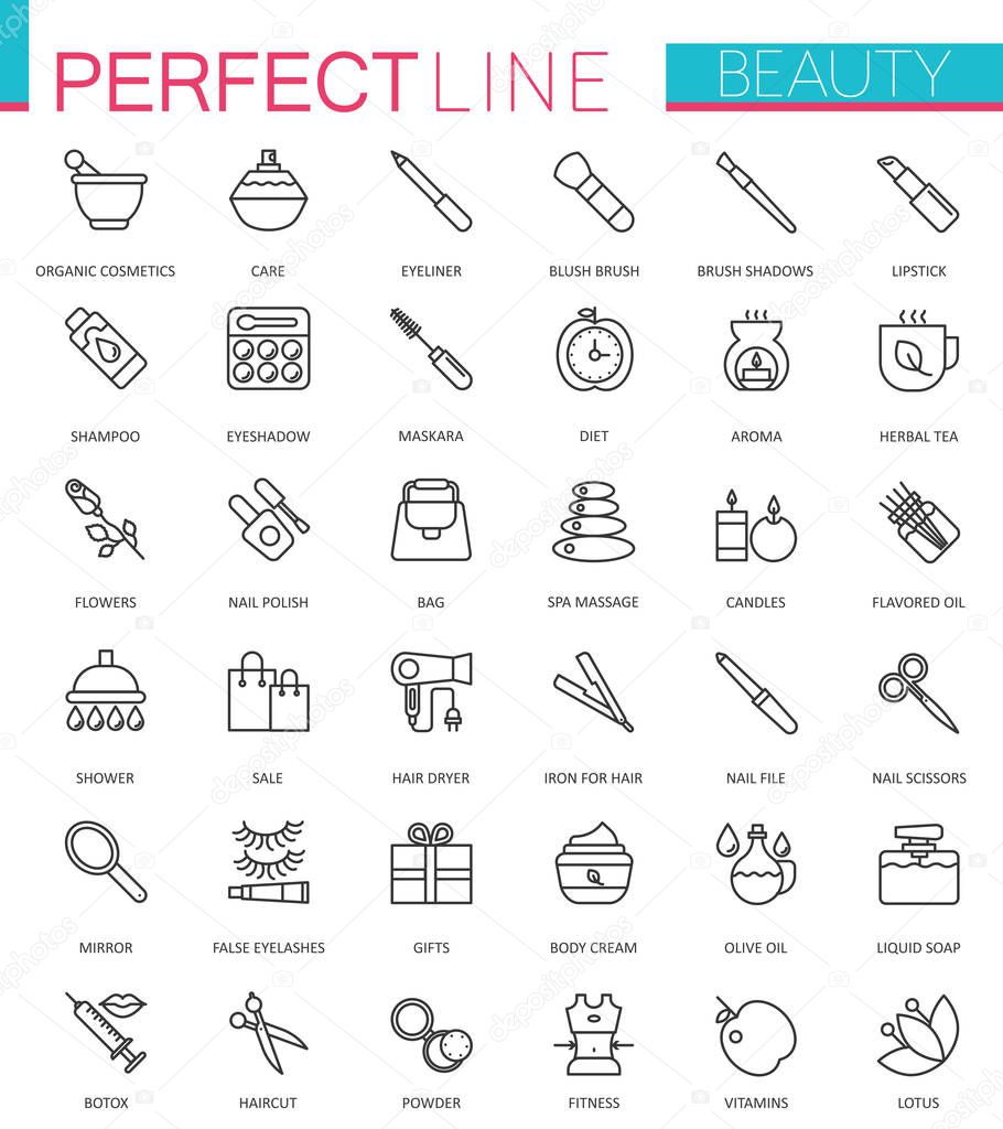 Spa Beauty and cosmetic thin line web icons set. Outline stroke icon design.