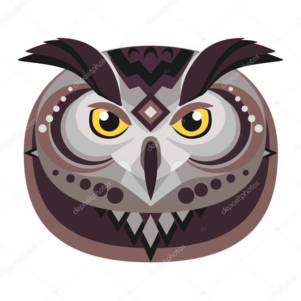 Owl Head Logo. Vector decorative Emblem.